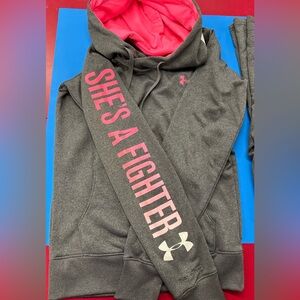 Women’s Xs Under Armour hoodie and sweatpants. breast cancer edition